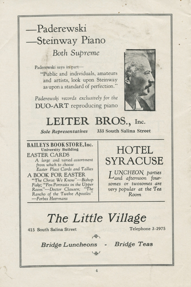 Libretto du récital donné par Paderewski le 20 mars 1928 au Mizpah Auditorium de Syracuse (New York)