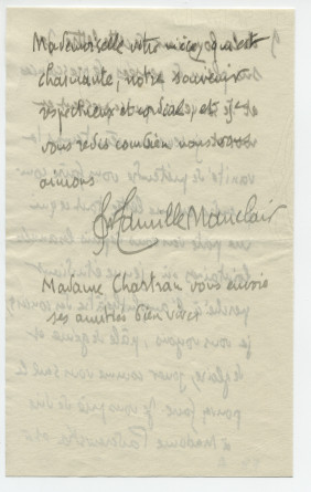 Lettre adressée par Camille Mauclair à Paderewski, de l'Ile de Clarens (sur le Léman au large de Montreux) un lundi de 1910 (?) (7-8)