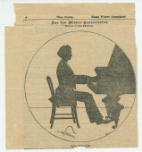 Caricature de Hans Schliessmann «aus den Wiener Conzertsälen» parue le 12 novembre 1900 dans le «Neues Wiener Abendblatt» représentant Paderewski au piano en ombre chinoise