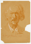 Crayon (rouge et blanc) de Paderewski par J. J. Muller avec dédicace «To Dr. J. N. Bednar 1941» (abîmé)