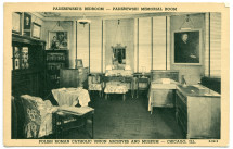 Carte postale représentant la chambre à coucher de Paderewski à l'Hôtel Buckingham de New York reconstituée au sein de la chambre du souvenir du Polish Roman Catholic Union Archives and Museum de Chicago (984 Milwaukee Ave.) – éditée par l'institution