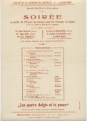 Programme (avec textes chantés) de la soirée au profit de l'Œuvre de secours pour les Polonais en Suisse et de la Caisse de secours de Lausanne donnée le 5 mai 1915 à la Maison du Peuple à Lausanne