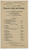 Programme de la causerie sur les chants et chansons de Pologne [Polnische Lieder und Gesänge] donnée le 14 janvier 1916 à la Kleiner Saal de la Tonhalle de Zurich par Henryk Opienski