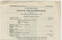 Programme du récital donné par Paderewski le 21 avril 1928 au Philharmonic Auditorium de Los Angeles (Californie)