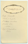 Menu manuscrit réalisé par Hélène Paderewska pour le déjeuner du 9 septembre 1923 à Riond-Bosson