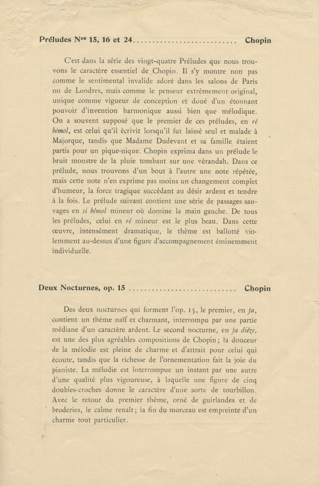 Libretto du récital Chopin donnée par Paderewski le 5 décembre 1928 à la Cathédrale de Lausanne au profit de la construction d'une salle de concerts à Lausanne (a-e)