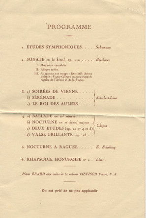Programme, billets d'entrée, avertissement et carton d'invitation de la Municipalité de Lausanne pour la réception organisée à l'issue du concert donné par Paderewski le 27 novembre 1928 à la Cathédrale de Lausanne au profit de la construction d'une salle