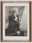 Reproduction noir-blanc de la peinture de Jan Styka représentant Paderewski (sur un balcon) s'adressant à la foule à Cracovie