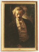 Reproduction d'une version peinte de la célèbre photographie de Paderewski par George Nitsche (Lausanne, 1907), réalisée (et signée) par l'auteur à Lausanne en 1912
