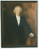 Reproduction couleur d'un portrait peint (avec cadre) de Paderewski réalisé à New York en 1930 par Tade[usz] Styka (fils de Jan), avec signature de Paderewski