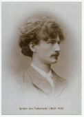 Carte postale de Paderewski – photographie de profil prise par le Hof-Atelier Rudolf Krziwanek au moment de ses études à Vienne chez Theodor Leszetycki entre 1884 et 1885 – éditée par le Musée Paderewski de Morges