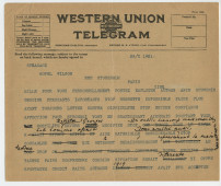 Télégramme (avec corrections) adressé (en français) par Paderewski à «[Sylwin] Strakacz, Hôtel Wilson, rue Stockholm, Paris», le 28 octobre 1921