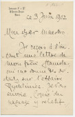 Lettre adressée par [le comte Stanislas de] Wisniewski, [conseiller] à l'ambassade impériale et royale d'Autriche-Hongrie à Madrid, à «mon cher Maestro» Paderewski, le 3 juin 1902