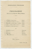 Programme récital donné le 3 mai 1930 à la Délégation polonaise à Genève par la pianiste Marie Mirska, interprète entre autres de la Sarabande op. 14 n° 2 de Paderewski