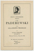 Libretto du récital Chopin donné par Paderewski le 12 avril 1926 au State Theatre de Sacramento (Californie)