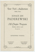 Programme du récital Chopin donné par Paderewski le 16 avril 1928 au Fair Park Auditorium de Dallas (Texas)