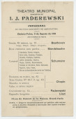 Programme du 2e récital donné par Paderewski le 3 août 1911 au Teatro municipal de Rio de Janeiro dans le cadre d'une tournée sud-américaine