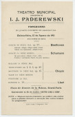 Programme du 4e récital donné par Paderewski le 10 août 1911 au Teatro municipal de Rio de Janeiro dans le cadre d'une tournée sud-américaine
