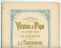 Partition des «Variations et Fugue sur un thème original pour piano» op. 11 de Paderewski (Ed. Bote & G. Bock, Berlin & Posen – dédicace «à Monsieur Eugène d'Albert»)