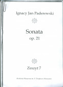 Partition de la «Sonate pour piano» en mi bémol majeur op. 21 de Paderewski (Akademia Muzyczna im. F. Chopina w Warszawie – Zeszyt 7 – photocopie – dédicace «à Son Altesse Impériale et Royale l'Archiduc Charles Etienne»)